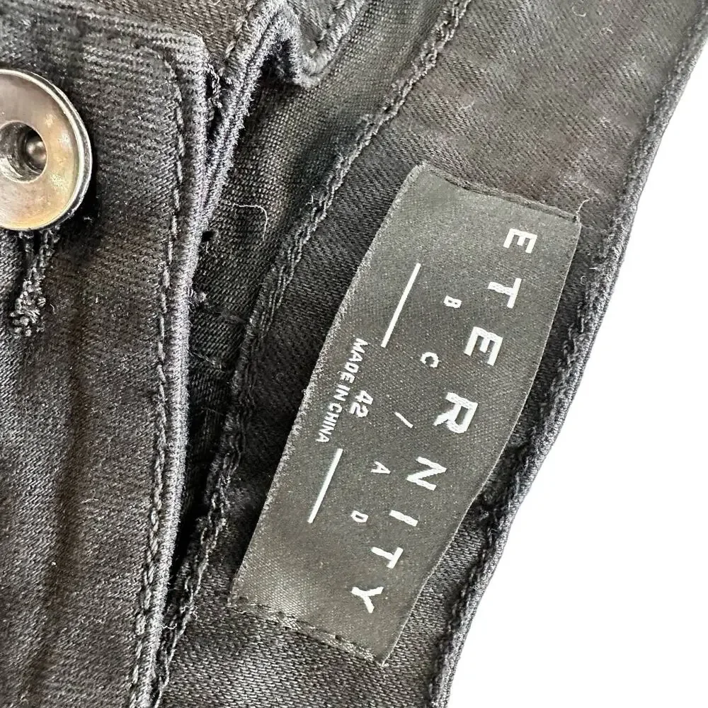 Eternity BC/AD Black Denim Leg Striped + Heart Detail Jeans Tapered Leg Size 42